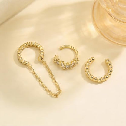 Ear Cuffs Non Piercing Ear Cuff for Women Clip on Huggie Hoop Earrings Gold Fake Earring Cuff with Chain Clips Minimalist Jewelry - color: B1:4pcs gold