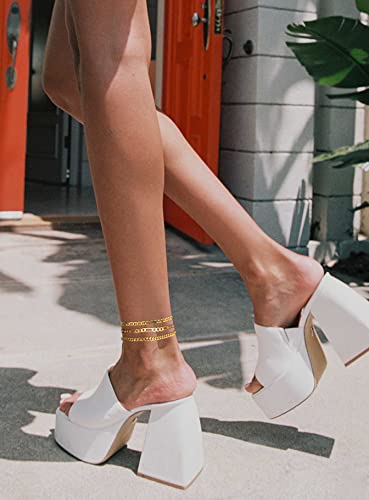 DEARMAY Gold Anklets for Women Waterproof | Non Tarnish14K Gold Plated Ankle Bracelets Set Stack, Summer Beach Jewelry Gifts for Vacation - color: Gold Anklet-U