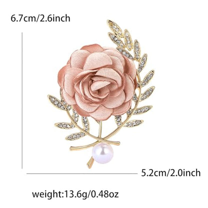 Handmade Elegant Red Rose Flower Brooch Pin for Women Crystal Pearl Fabric Flower Lapel Pin Dress Suit Accessories - color: Pink A