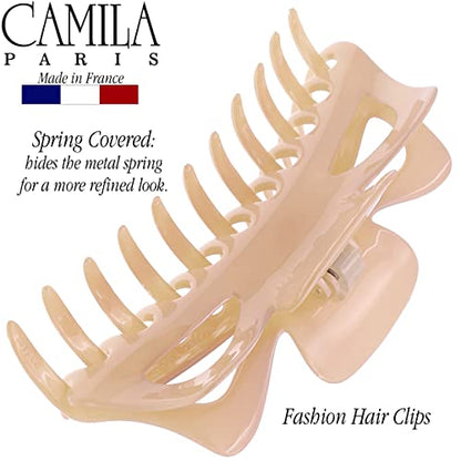 Camila Paris CP2887 French Large Hair Clips for Women Thick Hair for Long Curly Wavy Hair, Girls Hair Claw Clip, Durable Styling Big Claw Clip for Thick Hair, Strong Hold No Slip Grip, Made in France - color: Beige 6"
