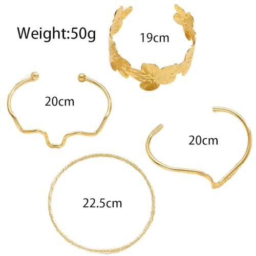 Gold Chunky Stackable Flower Bangle for Women,Trendy Boho Floral Open Cuff Bracelet Set,Fashion Spring Outfit Accessories Birthday Jewelry Gift