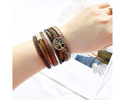 Fesciory Leather Wrap Bracelets for Women, Boho Western Layered Jewelry | Layered leather cuff bracelets, Easy on and off, Boho western style, Daily wear, Gift for women - color: Brown 3