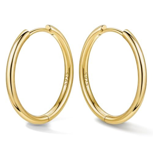Bestyle Sterling Silver Small Hoop Earrings for Women, Hypoallergenic Silver/Black/Rose Gold/Gold Small Huggie Hoops Helix Cartilage Earring for Multiple Piercing Sleep, Size 8/10/12/14/16/18/20mm - color: 14K Gold-Sterling Silver, size: 20mm