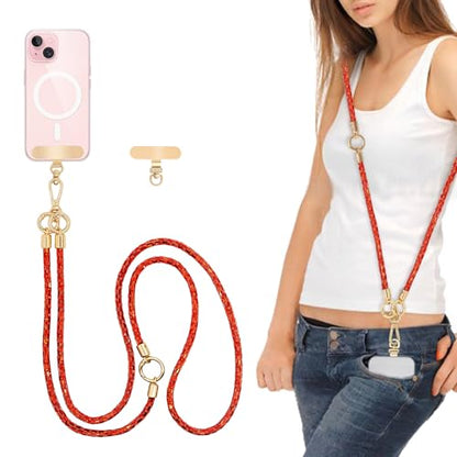 Phone Lanyard Crystal Phone Strap Crossbody, Red | Crystal Phone Strap Crossbody Rhinestone Anti Theft Layered Strap Crossbody Cell Phone Neck for Women - color: Red
