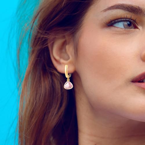 Geometric 14K Gold Crystal Stone Quartz Gemstone Leverback U Hoop Drop Dangle Earrings Jewelry for Women - color: D04