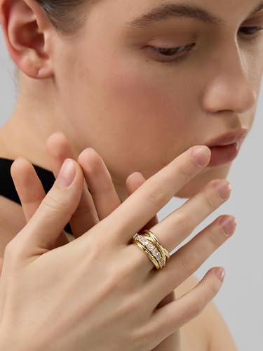 14k Gold Filled Rings For Women, Trendy Dainty X Ring | Gold Stacking Rings Non Tarnish,Chunky Statement Rings for Women - size: 6