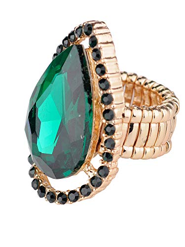 NYFASHION101 Radiant Teardrop Stone Adjustable Cocktail Statement Ring - color: Encircled Teardrop, Green/Gold-Tone
