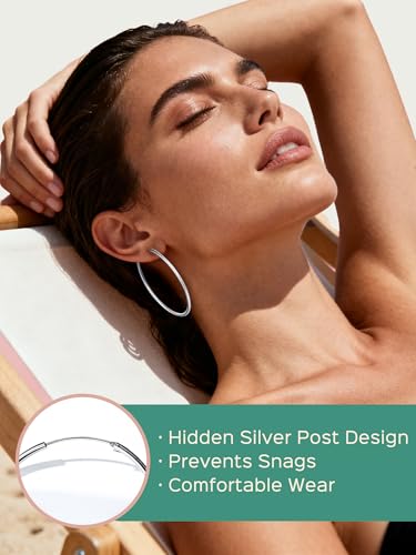 ChicSilver 925 Sterling Silver Hoop Earrings for Women Hypoallergenic, Lightweight Large Gold Plated Silver Hoop Earrings, Endless Hoops Earring 20/30/40/50/60/70MM - color: A. High Polished Rose Gold, size: 70mm