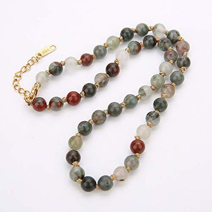 Semi Precious Stone Beaded Choker Necklace 14K Gold Plated Natural Stone Double Strand Necklace Layered Short Necklaces - color: Bloodstone
