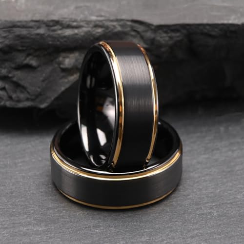 Tungsten Rings for Men Black Golden/Silver Blue Wedding Band | 7MM Mens and Women Engagement Wedding Rings Matte Brushed and High Polish Suitable for Couples' Anniversaries and Parties - color: 8mm black