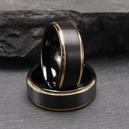 Tungsten Rings for Men Black Golden/Silver Blue Wedding Band | 7MM Mens and Women Engagement Wedding Rings Matte Brushed and High Polish Suitable for Couples' Anniversaries and Parties - color: 8mm black