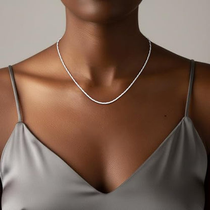 925 Sterling Silver Chain for Women, 1.1mm Tri-Cardano Chain Diamond Cut Silver Chain Necklace Jewelry Gifts for Women Mom Girlfriend - size: 22 Inches