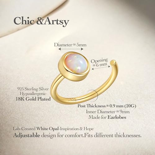 CHIC & ARTSY 925 Sterling Silver Half Hoop Earrings for Women, Dainty Huggie Hoops with Synthetic Opal, Moonstone, CZ & Gemstones, Lightweight Comfort Fit Everyday Elegant Jewelry - color: Opal White/Gold Plated Silver