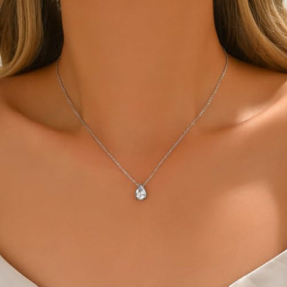 Cubic Zirconia Necklaces for Women 18K Gold Plated Tear drop Necklace Dainty Layered CZ Lariat Diamond Necklace - color: White Teardrop-White Gold