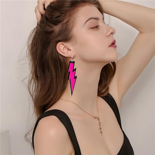 ONLYJUMP Acrylic Exaggerated Lightning Earrings Statement Punk Retro Geometric Delicate Neon Personalized Earrings Accessory Jewelry for Women - color: Glitter Rose Red
