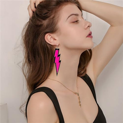 ONLYJUMP Acrylic Exaggerated Lightning Earrings Statement Punk Retro Geometric Delicate Neon Personalized Earrings Accessory Jewelry for Women - color: Glitter Rose Red
