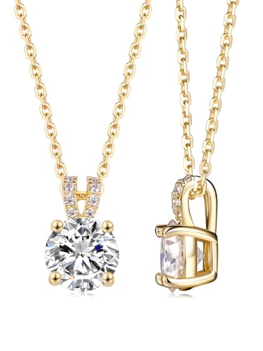 CYW Genuine Sapphire/Emerald/Ruby/Moissanite Necklace for Women, Really Authentic Solid 925 Sterling Silver, 16"/18"/20" Adjustable Chain, Anniversary Mother's Day Valentines Gift - color: Small Round - Yellow Gold, size: 8mm