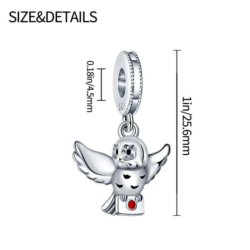 LIGHTDOG 925 Sterling Silve Charms fits Pandora Bracelets Necklace,5A Zircon Dangle Pendant Bead,Mother's Day Gift Jewelry Beads for Women - style: Owl Hedwig Charm