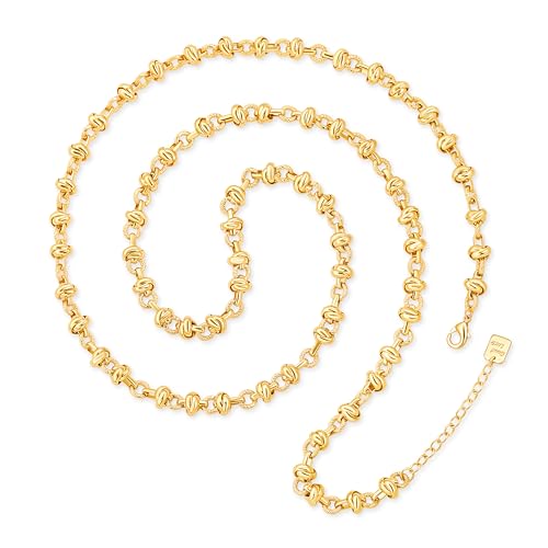 Aobei Pearl 18K Gold or Platinum Long Chain Necklace for Women Chunky Statement Chain Link Necklace Adjustable Geometric Open Chain Layering Jewelry - color: 18K Gold Plated Knotted Chain