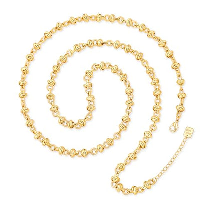 Aobei Pearl 18K Gold or Platinum Long Chain Necklace for Women Chunky Statement Chain Link Necklace Adjustable Geometric Open Chain Layering Jewelry - color: 18K Gold Plated Knotted Chain