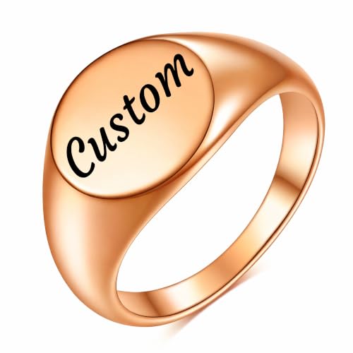 MYNENEY Stainless Steel Round Statement Pinky Signet Rings for Men Women - color: Custom-Rose Gold