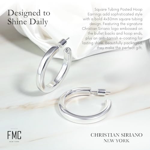 18K Gold Plated Sterling Silver Earrings for Women – Pure & Polished, Twist, Square, Hinged Tube, Abstract & Heart Shape Hoops – Lightweight, Hypoallergenic, Non-Tarnish Jewelry (Sizes: 3x35mm-46x30mm) - color: Silver, size: Square Tubing Hoop (4x40mm)