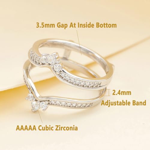 SHELOVES Crown Wedding Ring Guard Enhancers Round Cubic Zirconia Stackable Rings Wrap for Women White Gold Plated - color: Silver