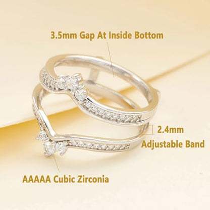 SHELOVES Crown Wedding Ring Guard Enhancers Round Cubic Zirconia Stackable Rings Wrap for Women White Gold Plated - color: Silver