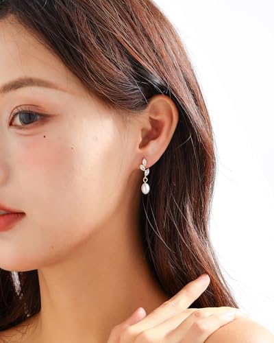 Pearl Earrings for Women, 14k Gold Plated Trendy Diamond Pearl Drop Earrings Bridal Shower Gifts Wedding jewelry for Women - color: Style C Gold