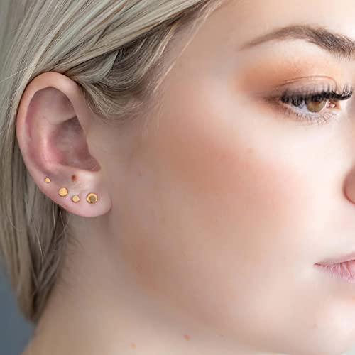 Unisex 6 Pairs Dot Stud Earrings, Surgical Steel Gold Plated Black Tiny Flat Disc Stud Earrings for Women Men - color: Gold-5mm