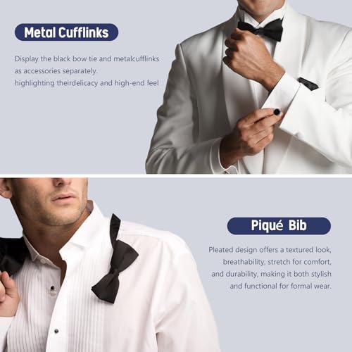 Gollnwe Tuxedo Shirts for Men Wing Collar French Cuff with Cufflinks and Bow Tie - color: White, size: Medium