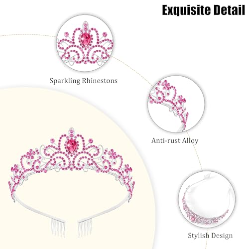TAROSE Tiaras for Women, Birthday Crown and Sash for Girls | Birthday Sash Sunglasses Outfit, Birthday Gift for Women Girls, Goddess Crown Bride/Halloween/Prom/Party/Costume - color: 1 I. Silver+full Rose
