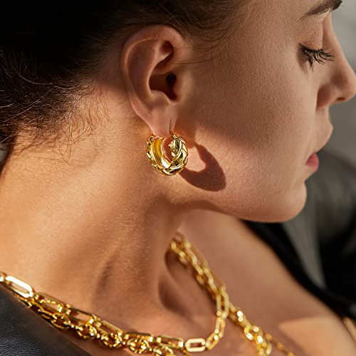 FRUMOS 18K Gold Plated Chunky Hoop Earrings for Women Fashion Thick Gold Hoops Set Jewelry for Birthday Christmas Gifts - color: Gold Big Tires Hoop