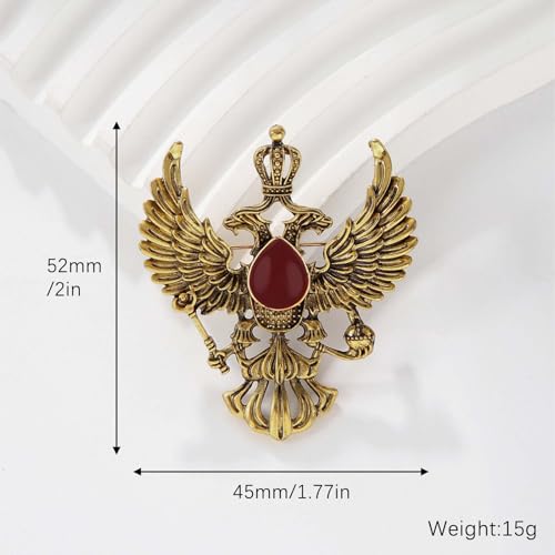 HETICA Vintage Animal Dragon Skull Wolf Crown Lion Brooch for Men Women Suit Tie Dress Lapel Pin Fashion Jewelry - style: Vintage Gold Double-Headed Eagle