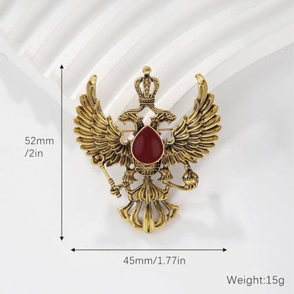HETICA Vintage Animal Dragon Skull Wolf Crown Lion Brooch for Men Women Suit Tie Dress Lapel Pin Fashion Jewelry - style: Vintage Gold Double-Headed Eagle