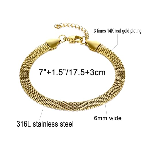 kelistom 925 Sterling Silver Bracelets for Women Teens, Love Heart Charm Chain Bracelet Bangle Fashion Jewelry Gifts - color: knit mesh-14K gold