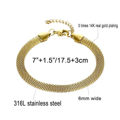 kelistom 925 Sterling Silver Bracelets for Women Teens, Love Heart Charm Chain Bracelet Bangle Fashion Jewelry Gifts - color: knit mesh-14K gold