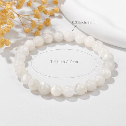 Crystal Beaded Bracelets for Women 4mm Clear Quartz Bead Handmade Gemstone Stretch Elastic Bracelet Natural Stone Crystal Healing Reiki Spiritual Jewelry Gifts - color: Moonstone, size: 8mm