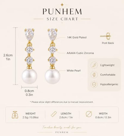 Pearl Earrings for Women, 14k Gold Plated Trendy Diamond Pearl Drop Earrings Hypoallergenic Dainty Bridal Gifts Wedding jewelry for Women - color: Silver-Pearl Style C