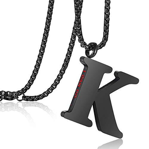 Initial 26 Letter A to Z Pendant Necklace for Teen Women Men 24" Chain | Large Alphabet Letter Personalized Charm Pendant,Engraving Red 'I CAN DO ...' on Back - style: K
