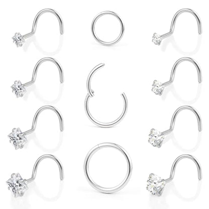 20g Nose Rings Studs and 18g Nose Rings Hoops for Women Men: Hypoallergenic Surgical Stainless Steel Threadless Corkscrew/L Shape/Straight Nose Studs Round Square Simulated Diamond CZ 1.5/2/2.5/3mm Nose Bone Studs Hinged Clicker Segment Nose Hoops Septum