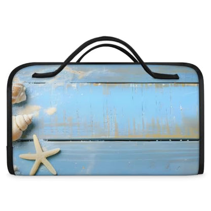 Blue Ocean Beach Seashell Starfish Themed Hanging Roll Up Cosmetic Bag with 4 Removable Storage Bags Waterproof Foldable Toiletry Kit for Women - color: Multicolor 3