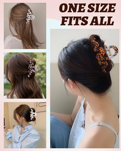 4Pcs Large Hair Claw Clips, Nonslip Cute Jelly Hair Clips for Thick Hair and Long Hair - color: Wave-White + Tie-dye