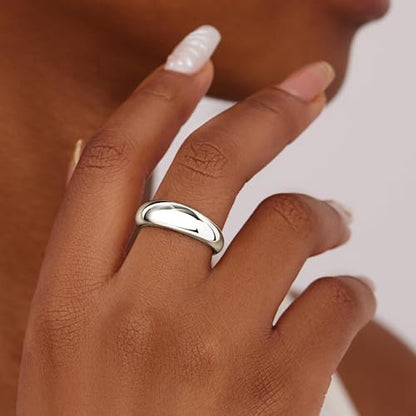 Non Tarnish Gold Chunky Rings for Women, 14K Gold Plated Statement Dome Rings Stacking Silver, Adjustable Mens Eternity Wedding Band Mixed Metal Jewelry Size 3-13 - color: Silver, size: 6, style: Chunky Dome Ring