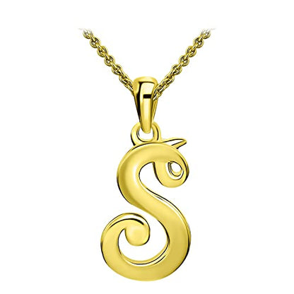 SEA OF ICE Letter Initial Necklace, Alphabet Letter Pendant Necklace, Sterling Silver, Gold, Rose Gold Necklace for Women, Elegant Initial Necklaces, Personalized Custom Women's Necklaces - color: Yellow Gold - S