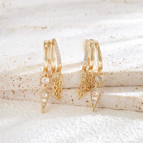 YOQUCOL Gold Plated Y2K Clip On Hoop Earrings for Women,Sweet Cool Edgy Trendy Layered Hoop with Tassel Chain Dangle, Non Pierced Jewelry Gifts - color: Arrow