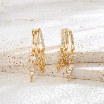 YOQUCOL Gold Plated Y2K Clip On Hoop Earrings for Women,Sweet Cool Edgy Trendy Layered Hoop with Tassel Chain Dangle, Non Pierced Jewelry Gifts - color: Arrow