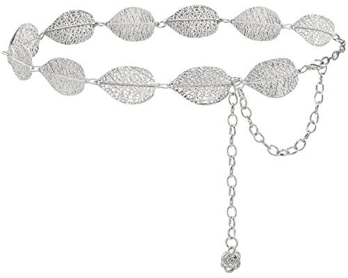 Metal Waist Chain Body Jewelry Link Belt for Women Girls - color: Leaf Silver 1, size: L: 51.2 in (130 cm)