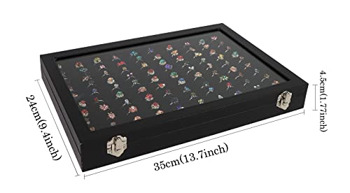 Wudygirl Ring Holder Leather Jewelry Tray with Lid 13.7"x9.4" Black | 100 Slot Ring Organizer with Velvet Liner, Ideal for Jewelry Storage, Dresser Drawer or Gift, Dustproof Design - style: 100 Slot Ring Tray