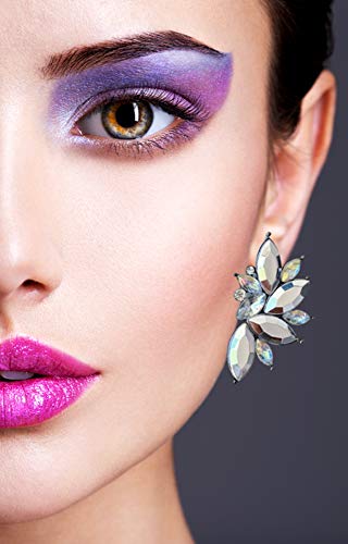 80s Funky Punk Rock Spiky Starburst Angel Wings Oversized Colorful Stones Studded Candy Cluster Women Statement Stud Earrings - color: Crome